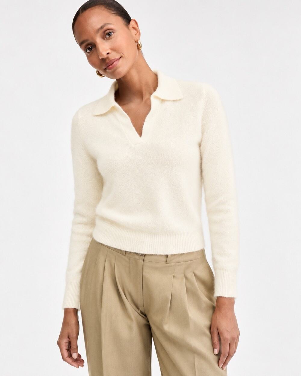 Charter Club 100% Cashmere Sweater S Ivory Brushed Collared Pullover